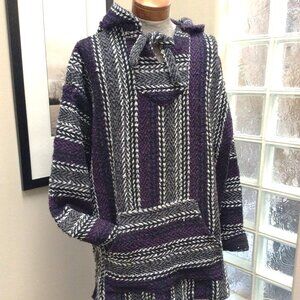 ÖLAND OUTDOORS Plus Sized Baja Surfer Hoodie Mexican Poncho Black Purple XXXL